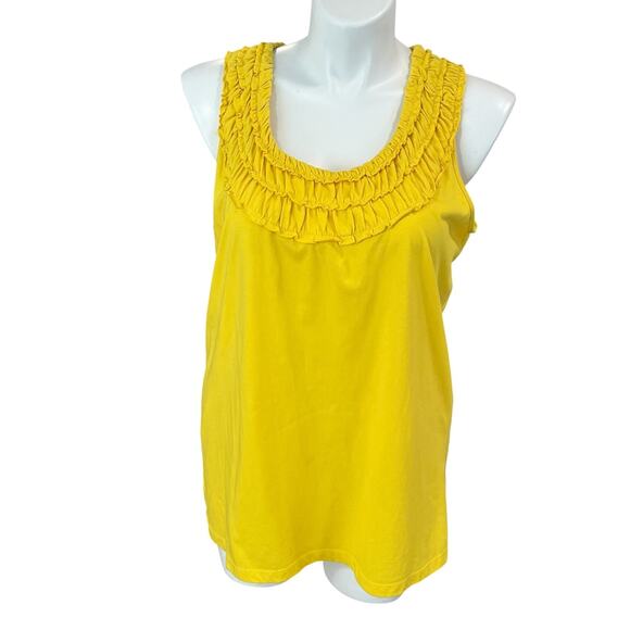 Lane Bryant Women's Size 18/20 Sleeveless Yellow Tank Top Shirt Ruffle Neck - Picture 1 of 7